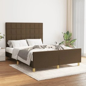 Cadru de pat cu tablie, maro inchis, 140x190 cm, textil Maro inchis, 140 x 190 cm, Cu blocuri patrate