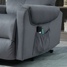 HOMCOM Fotoliu TV cu funcție de ridicare electrică, fotoliu de masaj reclinabil cu încălzire, fotoliu relax cu telecomandă și buzunar lateral, reglabil, țesătură din poliester, gri închis | Aosom Romania