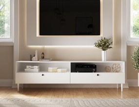 Dulap TV cu raft si dulapuri DULLUM 200x58cm, alb