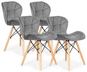Set de 4 scaune din catifea gri