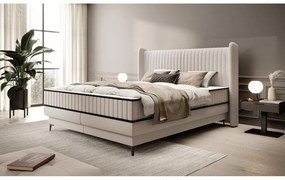 Pat matrimonial 180 cm Dalmo 180 (cu somieră) (cu sp. depozitare) (bej mediu + negru). 1099656