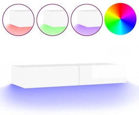 832878 vidaXL Comodă TV cu lumini LED, alb extralucios, 90x35x15,5 cm