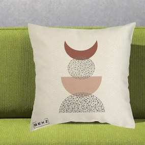 Perna Decorativa Boho Luna Plina si Forme Punctate, 40x40 cm, Ecru, Husa Detasabila, Perna Inclusa, BEKZ®