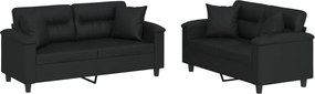 vidaXL Set de canapele cu perne, 2 piese, negru, piele ecologică