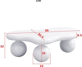 Masă de cafea în stil de nor, cu iluminare LED și design cu picioare rotunde, 95x62,5x32 cm, Alb