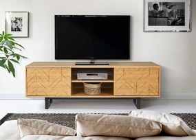 Comoda TV, lemn masiv, PAL, furnir, decor Herringbone, stejar, Ramden
