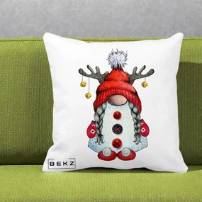 Perna Decorativa Pitic Gnom Craciun cu Coarne de Ren, 40x40 cm, Alba Mata, Husa Detasabila, Perna Inclusa, BEKZ®