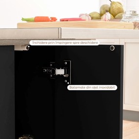 HOMCOM Insulă de Bucătărie cu Bar, Cărucior de Bucătărie cu 2 Compartimente Deschise și 2 Dulapuri, 105x60x82 cm, Negru | Aosom Romania