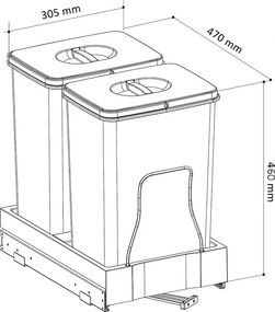 Cos gunoi incorporabil Patty 45 Automatic Ecomax, colectare selectiva, gri antracit, 2 x 20 l Polipropilena Metal, 450 mm, L:305 mm; A:470 mm; H:460