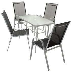 Set de grădină-4 scaune și masă de sticlă-negru