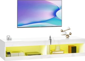 HOMCOM corp TV, lowboard montat pe perete cu iluminare LED RGB în 16 culori, suport TV cu spațiu de depozitare deschis, pentru televizoare de 140-152 cm, pentru living, dormitor, 140 x 40 x 30 cm, alb lucios | Aosom Romania