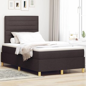 vidaXL Pat cu arcuri cu saltea și LED maro închis 120x190 cm din țesătură