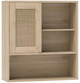 HOMCOM Armoire murale, mobilier suspensie baie cu ușă glisantă din răchită și rafturi deschise, lemn natural | Aosom Romania