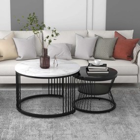 Set 2 Mese de Cafea Moderne cu Îmbinare, Negru+Alb | Aosom Romania