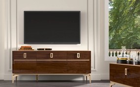 Comodă TV lemn masiv nuc Devon Lucios, 140 × 49 × 59 cm
