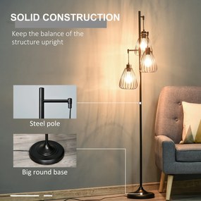 Lampa de podea Design Vintage Industrial din metal negru, lampa de podea moderna Ф35 x 170 cm HOMCOM | Aosom Romania