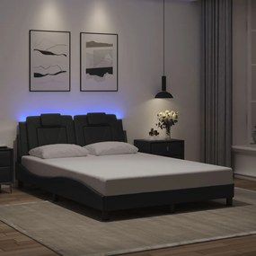 3214018 vidaXL Cadru de pat cu lumini LED, gri, 140x190 cm, piele ecologică