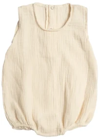 Salopeta bebelusi din muselina cu maneca scurta Kidizi Romper Liam ivory 12-18 luni