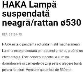 Lustra / Pendul suspendat design natural din ratan HAKA 53cm