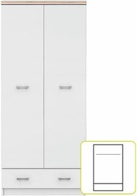 Dulap cu două uşi 2D1S, alb/stejar sonoma, TOPTY TYP 01