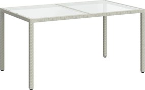 vidaXL Masă de grădină alb 150x90x75 cm sticlă securizată & poliratan