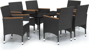 vidaXL Set de masă pentru grădină, 7 piese, cu perne, negru