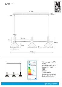 Markslöjd 106971 - Lustră pe cablu LARRY 3xE27/60W/230V negru/auriu