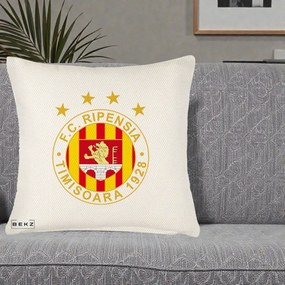Perna Personalizata FC Ripensia Timisoara 1928, 40x40 cm, Crem Reliefat, Husa Detasabila, Perna Inclusa, BEKZ®