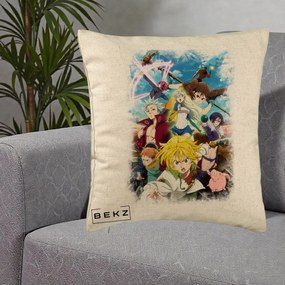Perna Personalizata Nanatsu no Taizai Cele Sapte Pacate Mortale Anime, 40x40 cm, Bej, Husa Detasabila, Perna Inclusa, BEKZ®