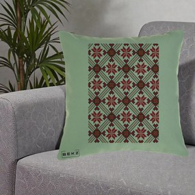 Perna Personalizata Motiv Traditional Ie Romaneasca Rosu, 40x40 cm, Verde, Husa Detasabila, Perna Inclusa, BEKZ®