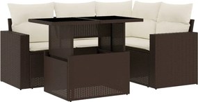 vidaXL Set canapele de grădină cu perne, 5 piese, maro, poliratan