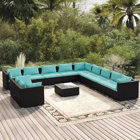 3102537 vidaXL Set mobilier de grădină cu perne, 12 piese, negru, poliratan
