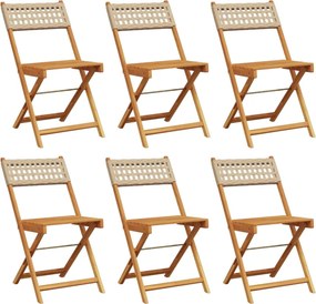 vidaXL Scaune grădină pliabile 6 buc., bej, poliratan și lemn masiv