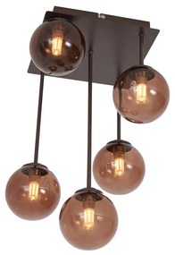 Plafonieră de design bronz cu sticlă bronzată cu 5 lumini - Atena