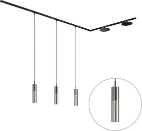 Modern railsysteem zwart met 3 hanglampen en 2 plafondlampen 1-fase - Iconic Lloyd Pulley