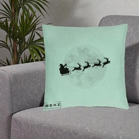 Perna Decorativa Mos Craciun Sanie Luna, 40x40 cm, Verde Menta, Husa Detasabila, Perna Inclusa, BEKZ®