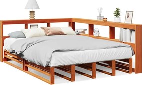 vidaXL Pat cu bibliotecă fără saltea maro 135x190 cm lemn masiv de pin