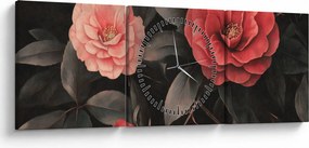 Tablou - Flori roșii pe fundal întunecat (cu ceas) (90x30 cm)