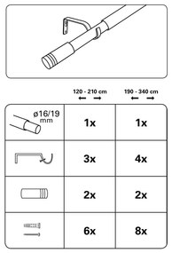 Galerie de perdea 190 - 340 cm din metal Válec - Gardinia