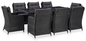 vidaXL Set mobilier de exterior, 9 piese, negru, poliratan