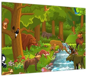 Tablou pe sticlă pentru copii cu animale (70x50 cm)