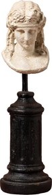 Sculptură decorativă bust de femeie din rășină natur, pe piedestal din lemn negru și tijă din metal, finisaj antichizat, 31 x 10 cm, „Livia”