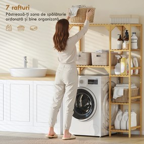 HOMCOM Mobilier deasupra mașinii de spălat din bambus cu 7 rafturi reversibile, spațiu economisitor, pentru depozitare și organizare, pentru baie și spălătorie, 100x40x157 cm, culoare lemn | Aosom Romania