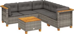 vidaXL Set mobilier grădină cu perne, 6 piese, gri, poliratan