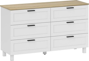 HOMCOM Comodă cu 6 Sertare Modernă din PAL, Lemn de Pin și MDF, 120x38x71 cm, Alb și Culoare Lemn | Aosom Romania