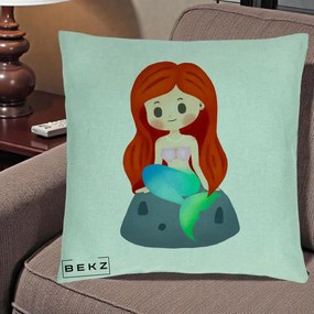 Perna Personalizata Sirena Kawaii Roscat, 40x40 cm, Verde Menta, Husa Detasabila, Perna Inclusa, BEKZ®