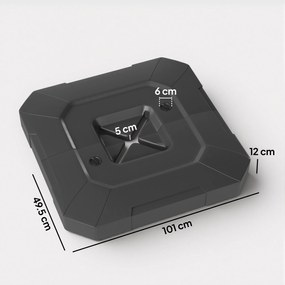 Outsunny Set 2 Greutăți pentru Baza Umbrelei, Bază pentru Umbrelă din HDPE, Reumplibilă cu 80 kg Apă sau 105 kg Amestec Nisip și Apă, 101x101x12 cm, Negru | Aosom Romania