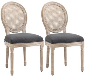 HOMCOM Set de 2 Scaune de Masa, Scaun de Salon medaillon de Stil Louis XVI, Lemn Masiv sculptat, patinat | Aosom Romania