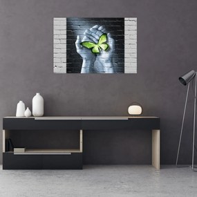 Tablou - Fluture verde în perete (90x60 cm)