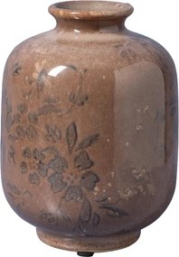 Vază din ceramică artizanală roz cu motive florale, formă rotundă, finisaj lucios, 10,5×15 cm, „Rosaire"